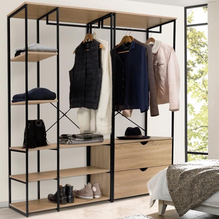 IDMARKET Dressing modulable double penderie étagères et 2 tiroirs