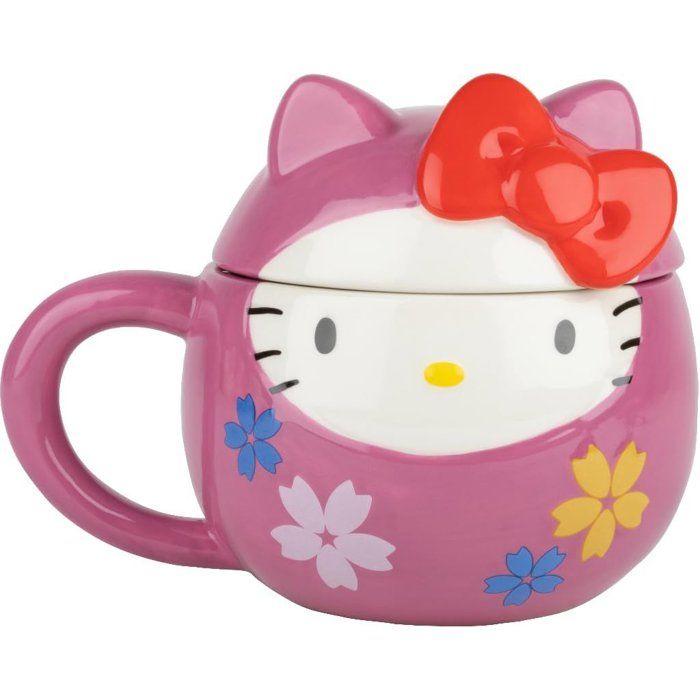 Tasse en céramique - Konix - Hello Kitty - Mug 3D - 320 ml - Motif Daruma - Rose
