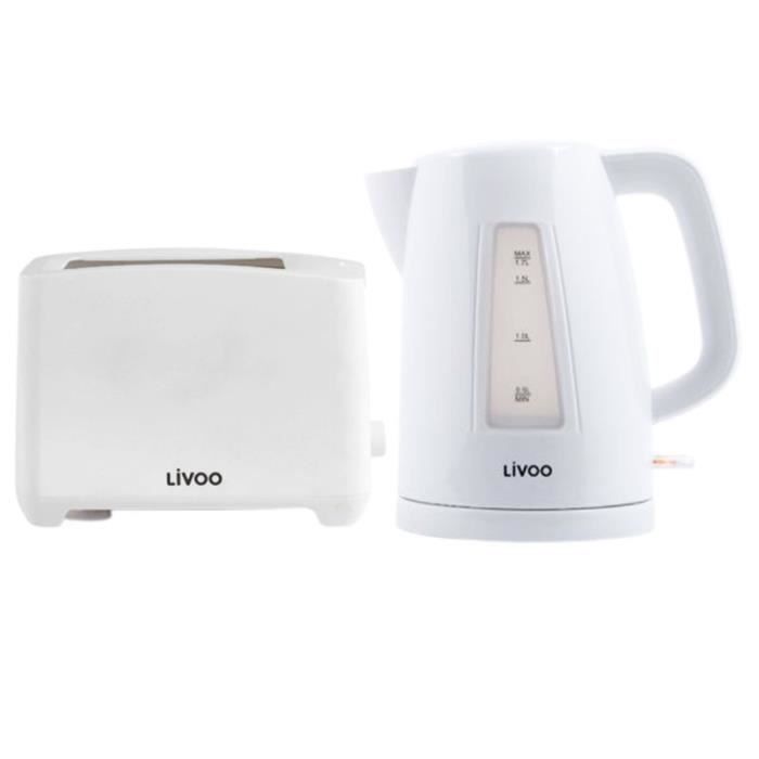 Set Petit-déjeuner Complet : Bouilloire électrique 1.7L 2200W Inox + Grille-pain 2 Fentes 900W - Design Moderne Et Pratique