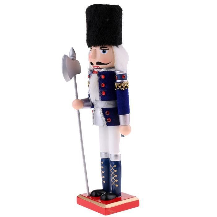 Figurine Casse-Noisette En Bois Hanoukka - Soldat Blanc Et Bleu 38cm, Décoration Festive Stable Pour Table Ou Étagère