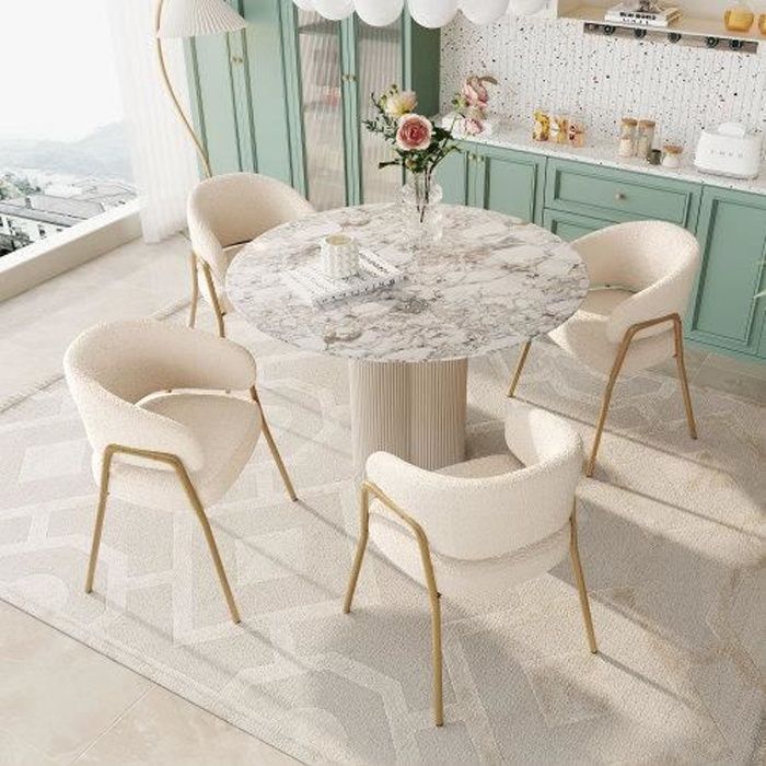 merax chaise de salle à manger blanche moderne en velours d'agneau (4 pièce), chaise de salle à manger avec pieds dorés