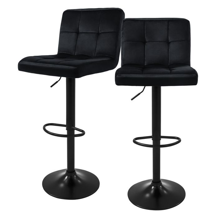Lot 2 tabourets de bar Réglable en hauteur Chaise de bar en velours Tabouret