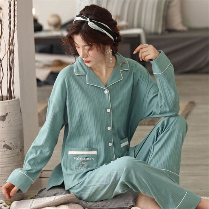 PYJAMA Femme - Ensemble Pyjamas coton Manche longue Confortable Homewear -  vert XY™