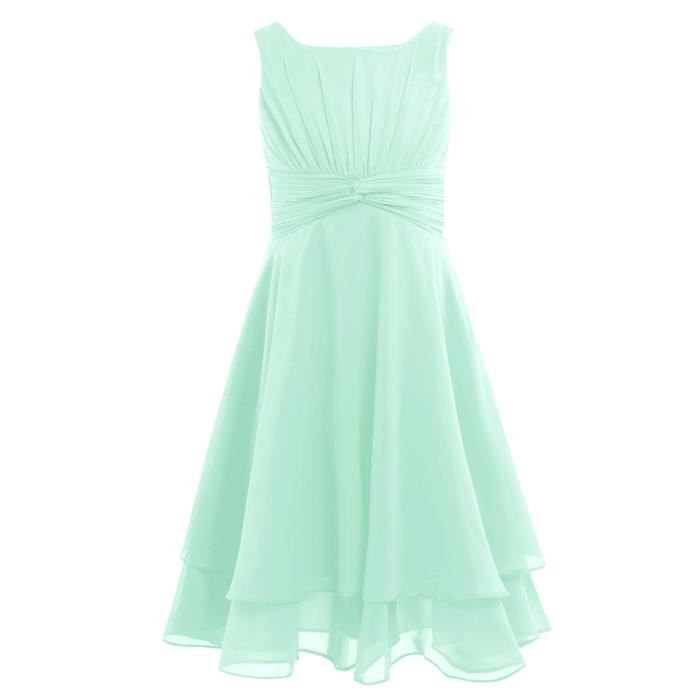 Ranrann Robe De Soirée Mousseline Fille 8-16 Ans - Demoiselle D'Honneur Mariage Sans Manches