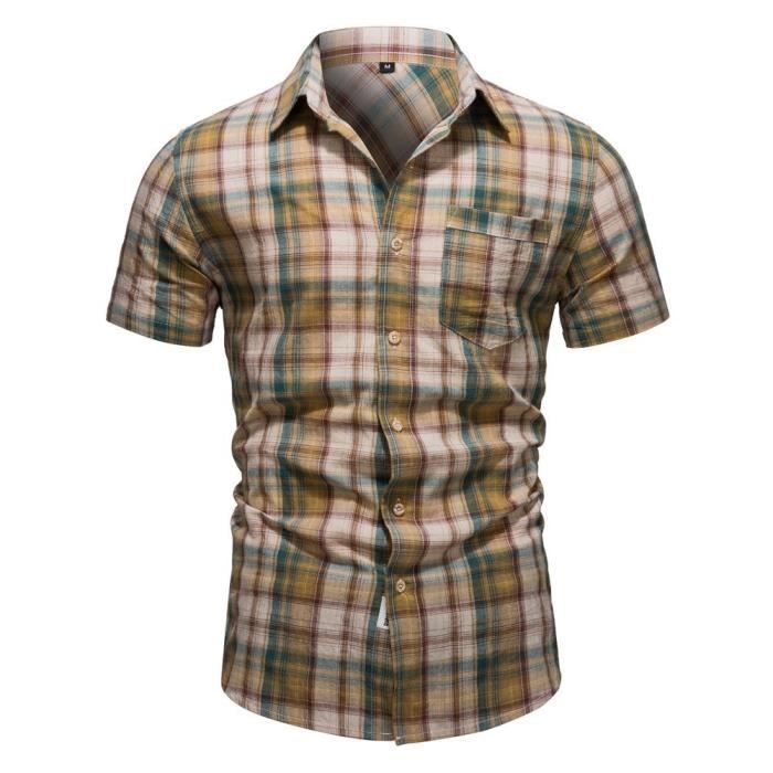 Chemise Homme OP Manches Courtes - Couleur Kaki à Carreaux - Taille XL - Occasion Très Bon état
