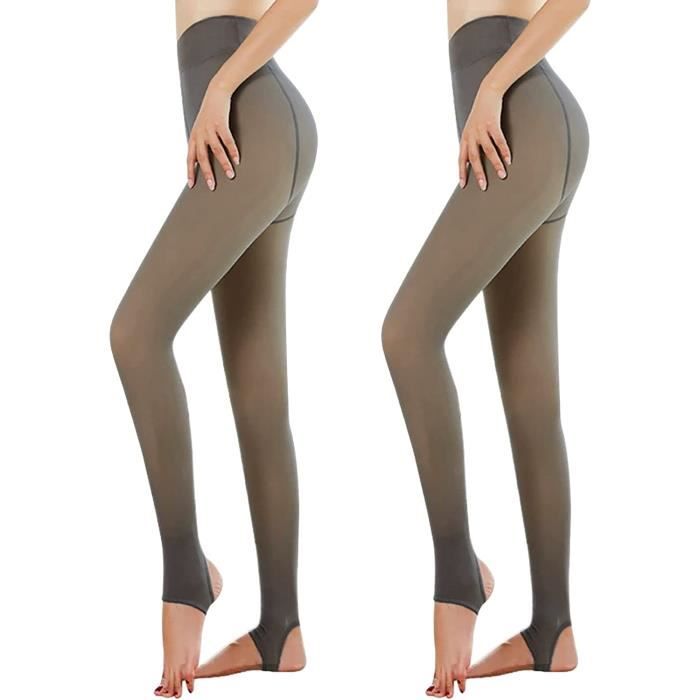 2PCS Chaud Collants Femme Leggings Polaire Translucide Extensible Collant en Molleton Leggings Taille Haute Sans Pied Thermiques