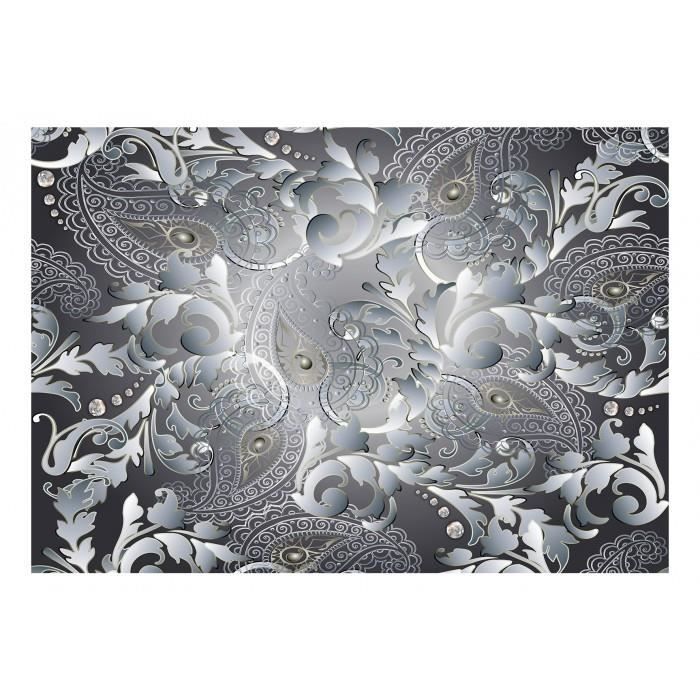 Mesure 100x70 Superbe Papier Peint Noir Et Blanc Fleurs Orient Zen