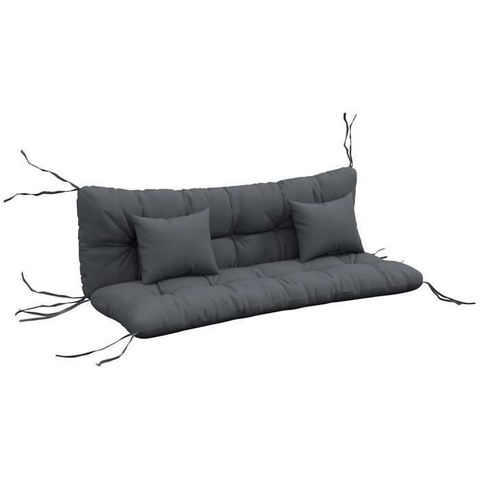 Outsunny - Ensemble de 3 coussins dextérieur - Polyester - 150x50x10cm - Gris foncé