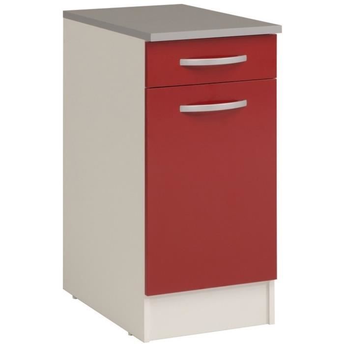 Meuble Bas De Cuisine Avec 1 Porte 1 Tiroir Coloris Rouge Et Blanc