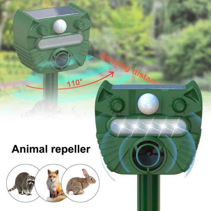 Répulsif Chat Solaire Ultrason 3 Modes - Repousse Chiens, Souris, Ratons Laveurs - Imperméable IP54 Pour Jardin