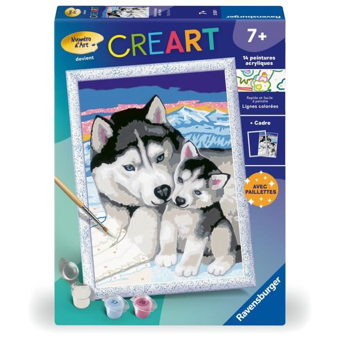 CreArt Kids 18x24cm Doux bisous de Husky Kit de peinture par numéros Numéro dArt Dès 7 ans 25829 Ravensburger