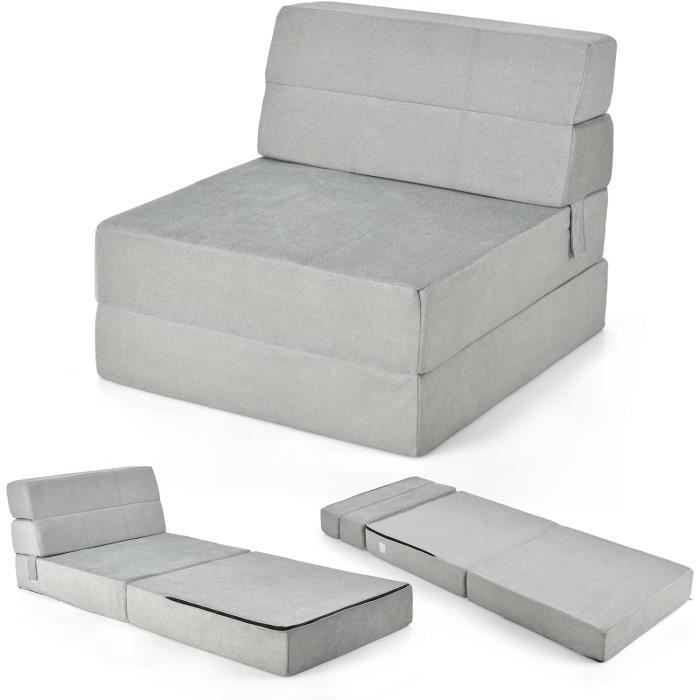 RELAX4LIFE Matelas Pliable 3-en-1 comme Fauteuil Bas, Canapé Respirante Epaisseur 15CM, Chauffeuse 1 Place pour Camping/Voyage, Gris