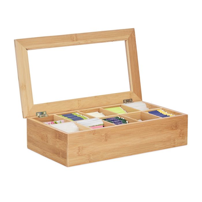 Comparer les prix de Relaxdays Boîte à Thé en Bambou 10 Compartiments Grand Stable Polyvalent Fonctionnel Durable Garde Arômes Vitre, Nature -