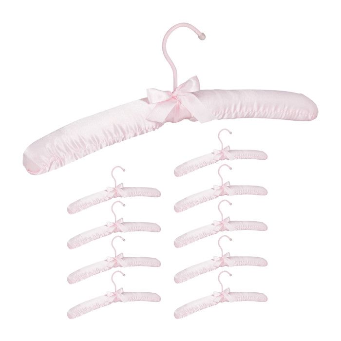 Cintres Relaxdays en satin lot de 10 rembourrés crochet pivotant à 360° nœud décoratif largeur 38 cm rose