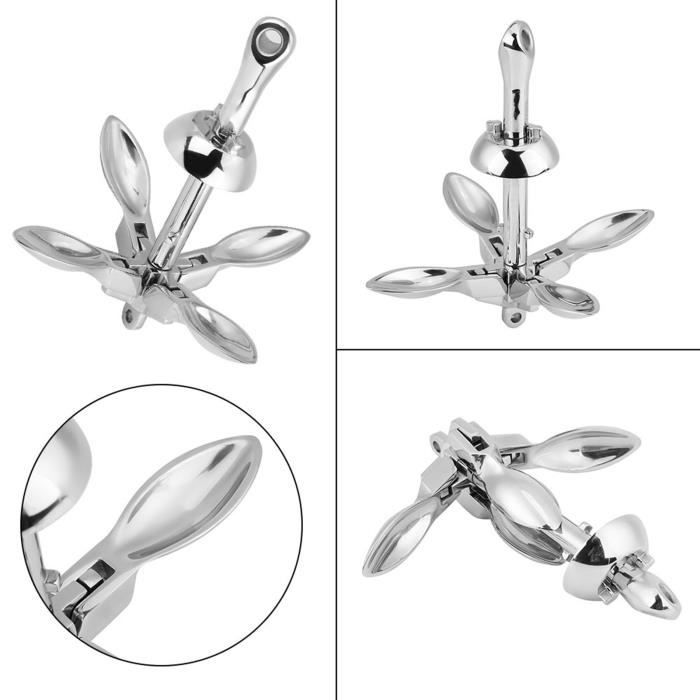Ancre Grappin Pliante 1.5 Lb (0.7 Kg) Acier Inox 316 - Ancre Marine Pour Kayak, Canoë, Bateau Gonflable Et Yacht