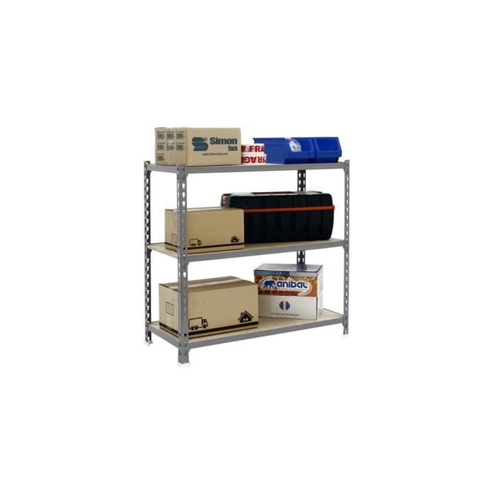 Étagère métallique 3 niveaux - KIT MADERCLICK MINI - 900 x 800 x 400 mm - Gris - Bois - 150 kg par plateau