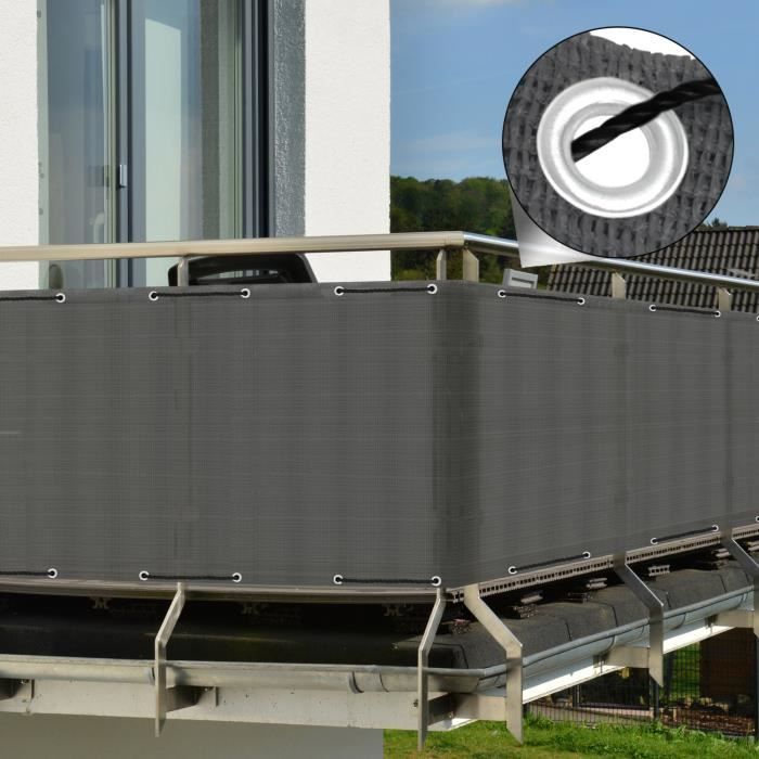 Sol Royal Brise vue pour balcon 300x90cm Anthracite SolVision HB2 HDPE en Polyester avec oeillets et cordons