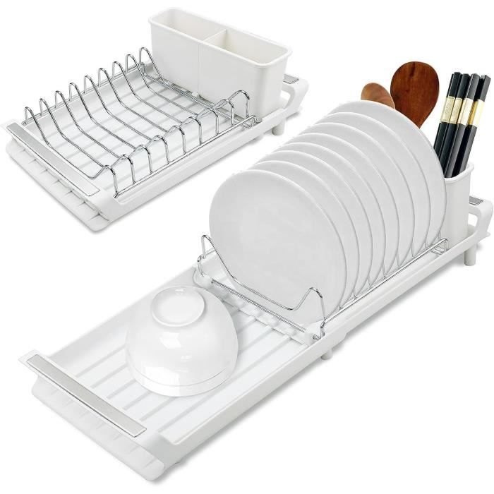 Égouttoir Vaisselle Pliable YunNasi - 2 Niveaux Métal - Avec Porte-ustensiles Et Porte-planche - Noir - Pour évier