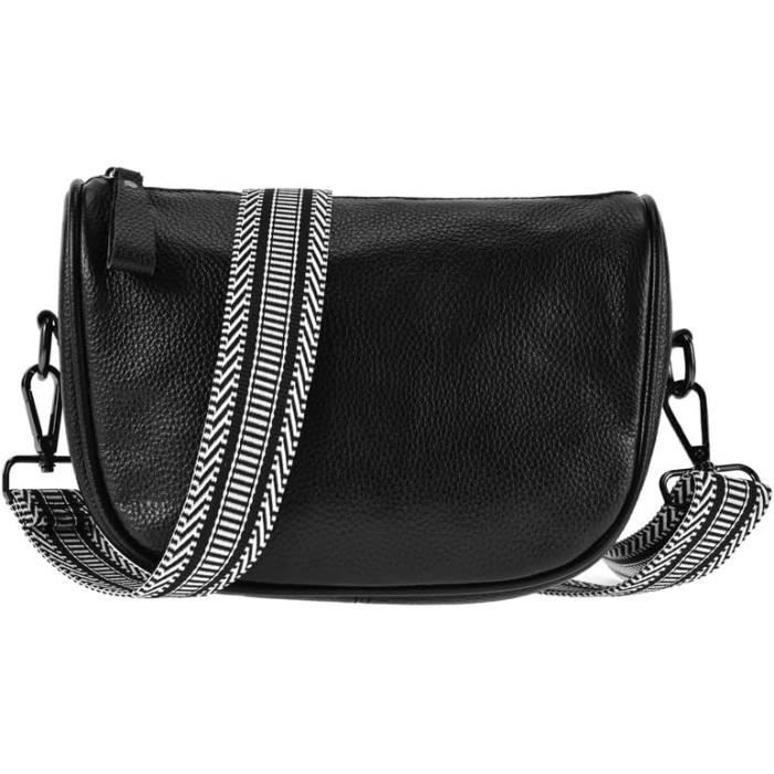 Sac Bandoulière Vintage En Cuir De Vache Noir - état Impeccable