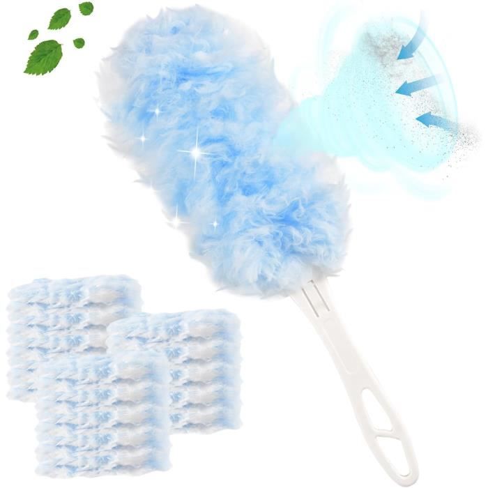 32 Pièces Recharges Plumeau Swiffer + Poignée Télescopique - Microfibre électrostatique 360° - Pour Poussière, Poils D'animaux, Allergènes