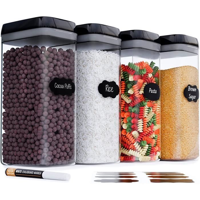 ASEELO Bocaux De Rangement Hermétiques 4 Compartiments - Boîtes Pour Céréales, Farine, Sucre Et Aliments Secs (2000 Ml)