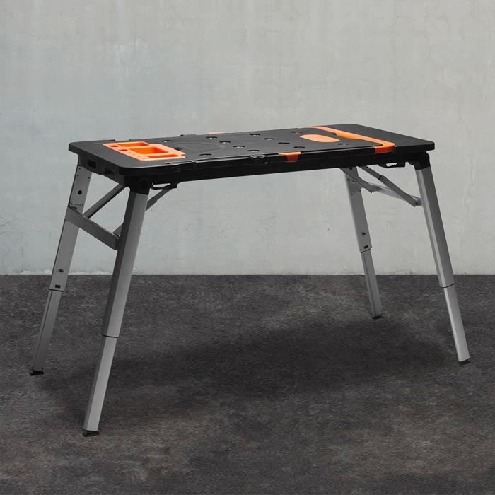 Établi Multifonction 7 En 1 Pliable - Plan De Travail 114x59cm, Hauteur Réglable 52-78cm, Charge Max 150-250kg - Pour Bricolage, Chantier