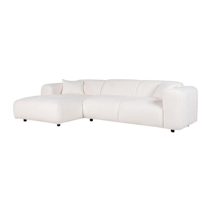 Grand canapé dangle gauche en tissu bouclette blanc POGNI de Maison Céphy