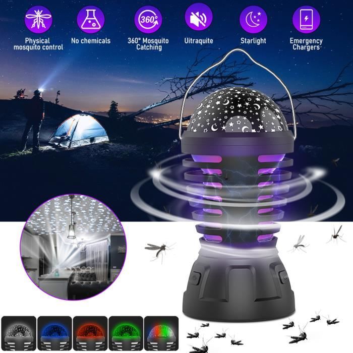 Lampe Anti Moustique UV Tue Mouche Électrique + Radio Solaire D’Urgence 4000mAh IPX5 - Alarme SOS Noir