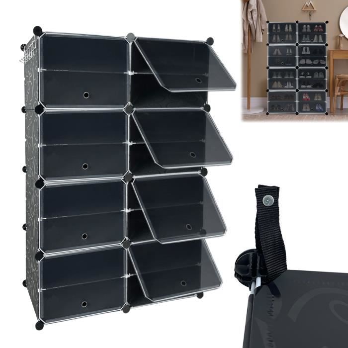 Meuble à Chaussures - XMTECH - 16 Cubes - Armoire avec Portes - 8 Niveaux - 82x124cm