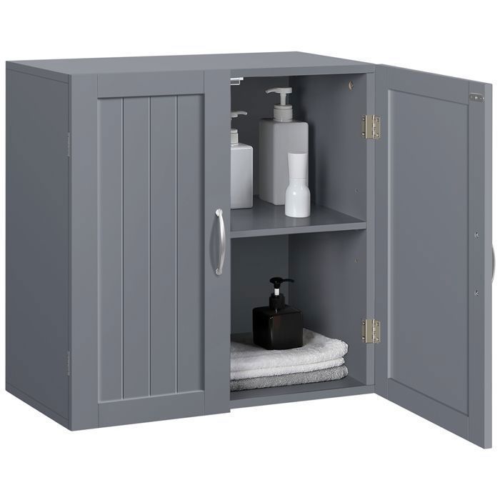 Armoire Murale Bois 59.5x59.5x31cm 2 Portes avec Étagère Réglable Rangement pour Salle de Bain/Cuisine/Entrée Gris Foncé YAHEETECH
