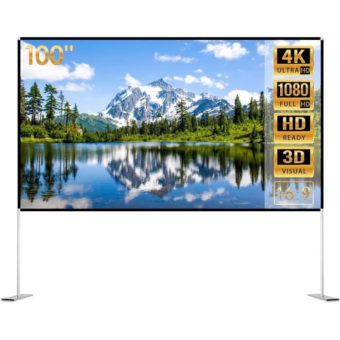 Écran De Projection Portable HD 16:9 - Tissu Polyester Anti-Plis - Taille 60 à 150 Pouces - Pour Cinéma Maison, Intérieur/Extérieur - 3