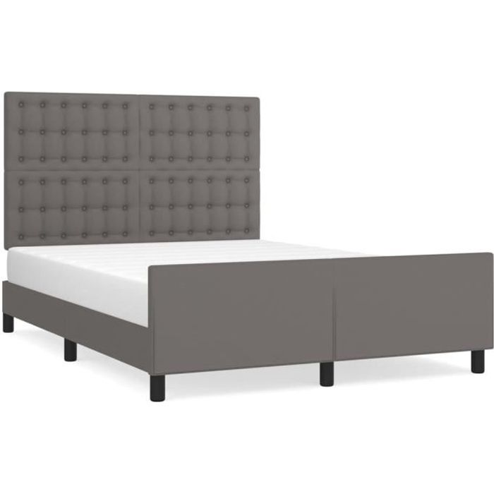 Cadre de lit - ZERODIS - AB3125571 - Similicuir gris - 140x190 cm - Tête de lit réglable