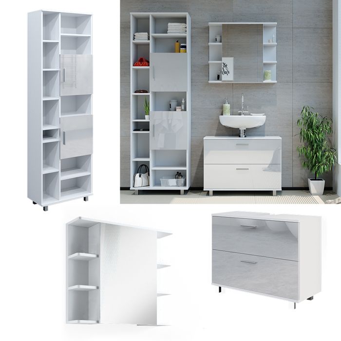 Ensemble Meubles Salle De Bain Vicco Ilias 3 Pièces - Blanc Ultra-brillant