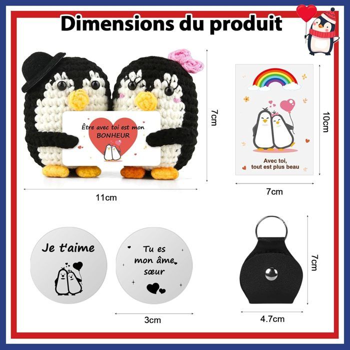 Tomtary Pingouin amusant et positif - Poupée tricotée avec carte positive au crochet - Encourage le pingouin créatif en peluche - Soutien émotionnel - Pour adultes et amoureux - Pour anniversaire