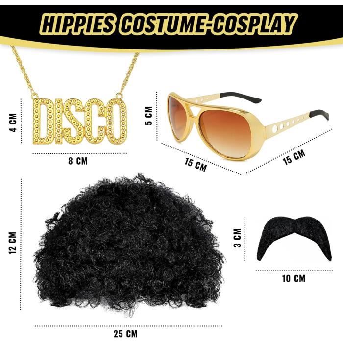 HarnyLoom Déguisement Annees 80 70 Femme Homme, Costume Hippie T Shirt Multicolore Disco Bandeau Lunettes de Soleil Carnaval Halloween Fête (Multicolore, XL