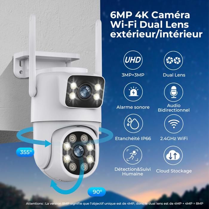 Caméra Surveillance WiFi SomLife extérieure 360 3MP , Vision nocturne, Notification tel, Détection,Suivi de mouvement, app tuya | Leroy Merlin