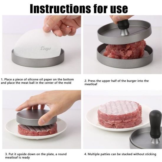 Presse à Hamburger 4 En 1 ZMREN - Antiadhésive + 100 Papiers Cirés - Pour BBQ, Galettes
