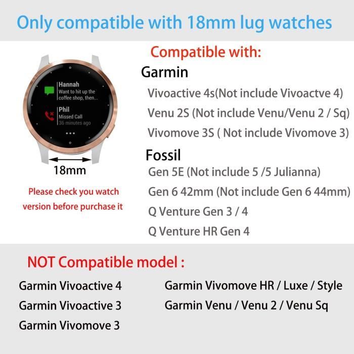 Bracelet de rechange pour Garmin Vivoactive 4S Venu 2S Vivomove 3S