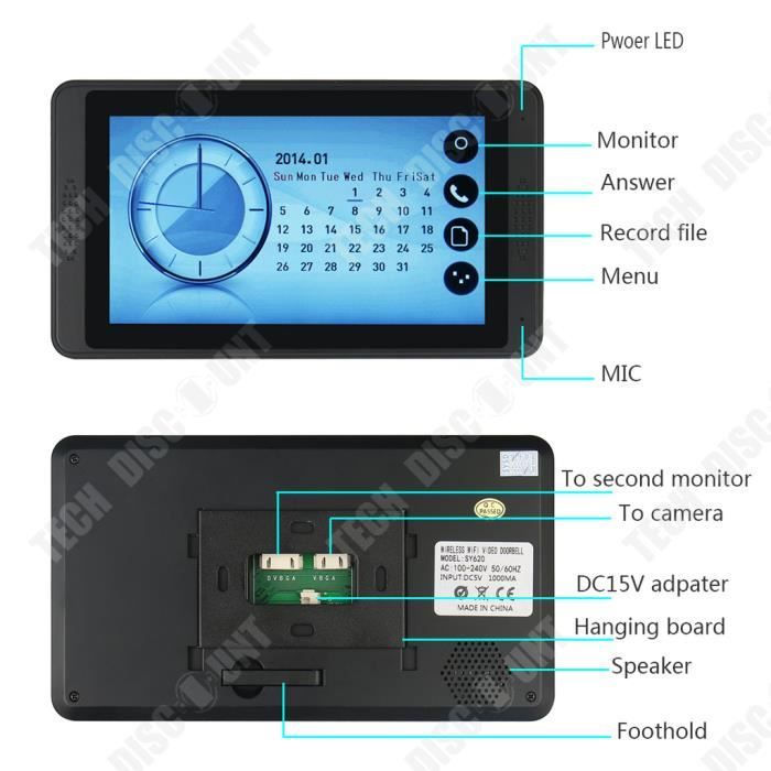 Interphone vidéo 2 unités, écran tactile 7 pouces avec système de sonnette filaire 1080P, prend en charge les empreintes digitales, carte RFID