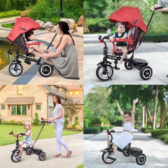 BESREY 7 en 1 Tricycle Bébé Evolutif Vélo Enfant +Siège Réversible +Roues  en Caoutchouc +9 Mois-6 Ans ROUGE - Cdiscount Jeux - Jouets