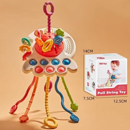 Jouet Montessori Avion à Cordes - Sensoriel Et Dentition Pour Bébé 6-18 Mois - Développe La Motricité Fine, Silicone Alimentaire