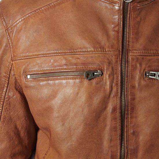 Veste en cuir marron Homme KAPORAL UNIQ Col rond Fermeture zippee 4 poches zippees Poignets zippes Marron Cdiscount Pret a Porter