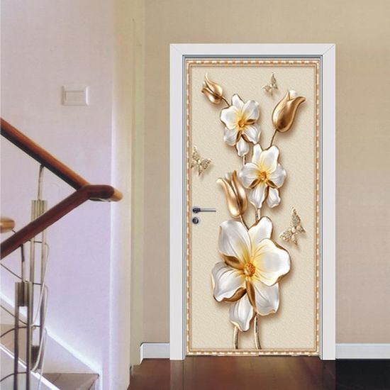 Sticker Porte 3d Tulipes Rayons X Sticker Mural 3D Tulipes Aux Rayons X - Autocollant Porte Ou Mur 90x200 Cm - Déco Facile Et Amovible