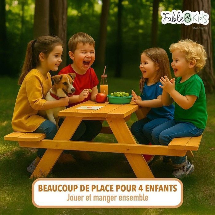 Ensemble De Jardin Pour Enfants ARNE – Table Et 2 Bancs En Bois Massif, Pour 2 à 7 Ans