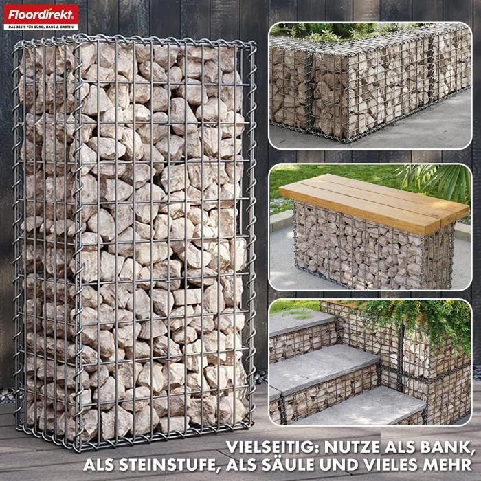 Lot De 2 Paniers Gabion En Acier Galvanisé - Dimensions 30x30x40cm, Pour Clôture Ou Décoration De Jardin