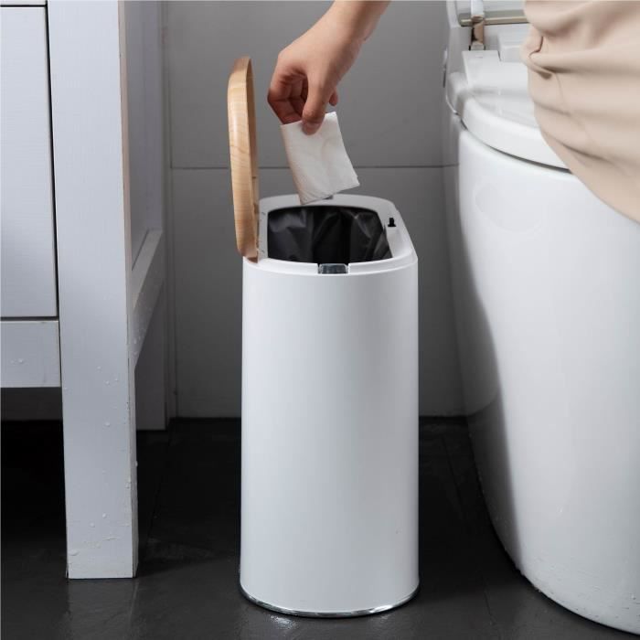 Poubelle Salle De Bain 5L - Polystyrène Et Bambou - Blanc - Hogar Y Mas