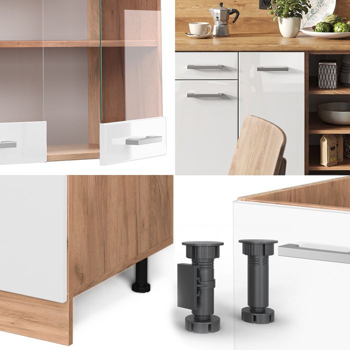 Cuisine R-Line, 240 cm PT Marbre, Béton noir/chêne doré, Vicco