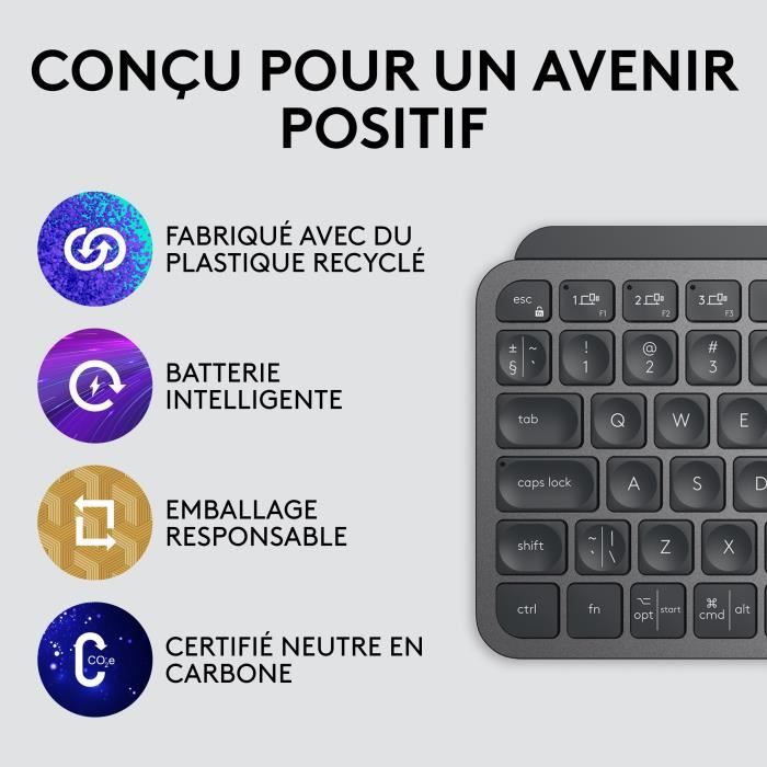 Logitech MX Mini Mechanical for Mac clavier Bluetooth AZERTY Français  Graphite, - Clavier - LOGITECH