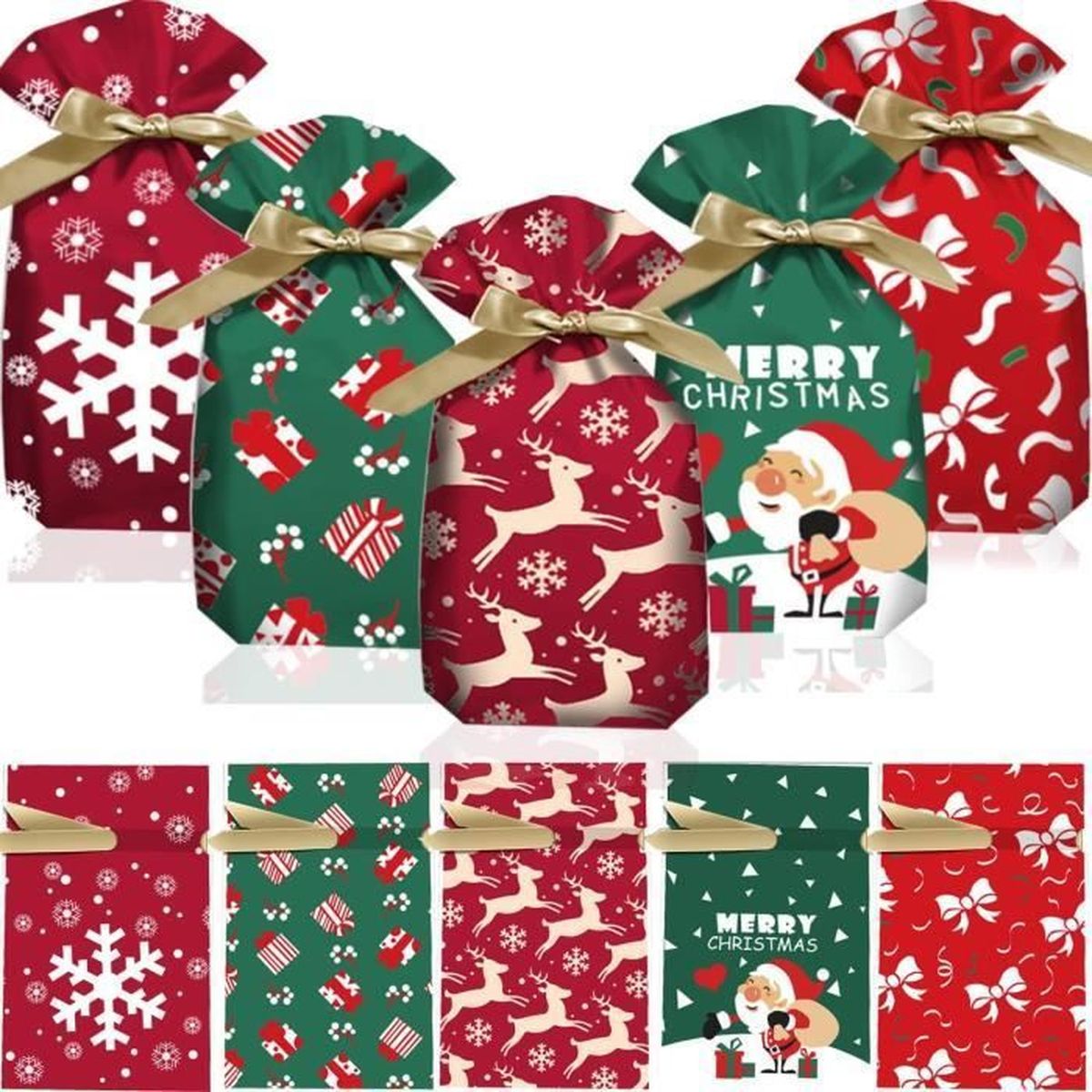 50 Pièces Sacs de Bonbons de Cordon de Noël,Avec Cordon de Serrage Pochette Cadeau Noel,Sacs