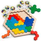 FELIXINJIANG en Bois Hexagone Puzzle, Tangram Casse-tête Jouet Géométrie Logique IQ Jeu Montessori Éducatif pour Tous Les Ages Défi